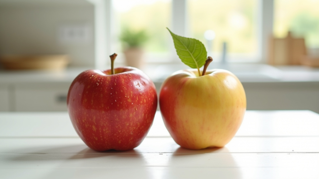 Comparaison visuelle entre fruits bio et conventionnels dans des paniers séparés