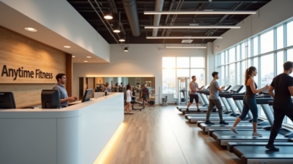 Coach Anytime Fitness accompagnant un membre lors d'une séance d'entraînement personnalisée