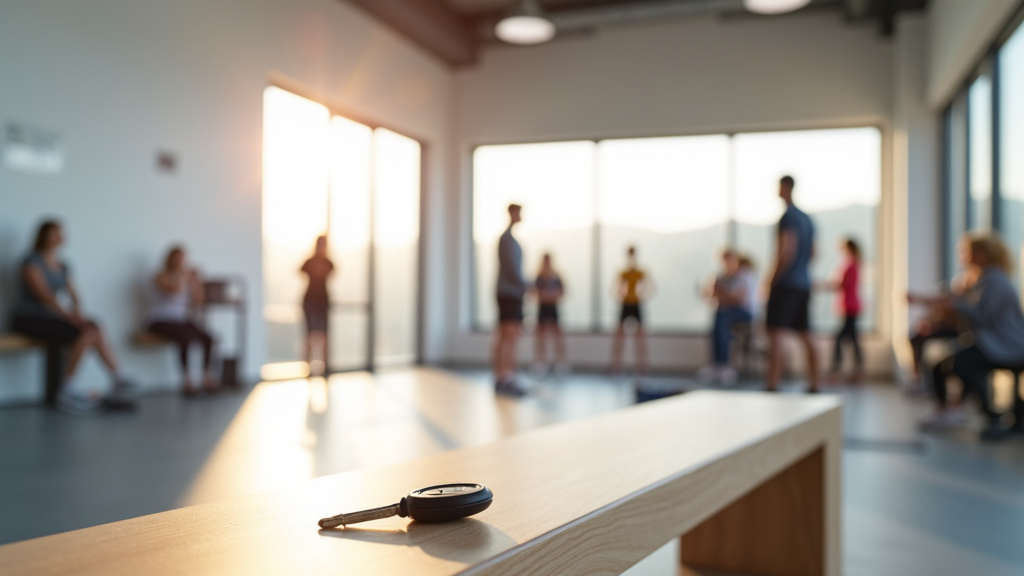 Intérieur moderne d'un club Anytime Fitness avec équipements de musculation et cardio