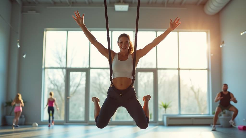 Intérieur d'un studio de bungee fitness avec installation professionnelle