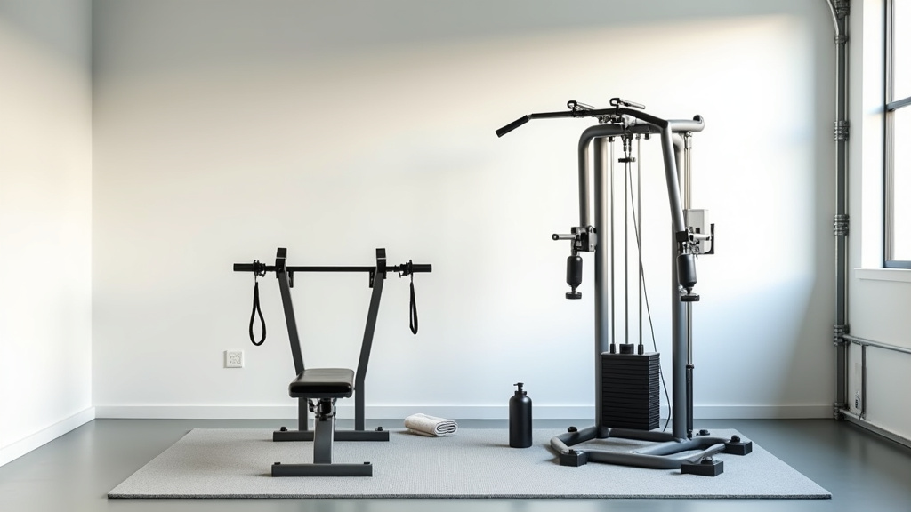 Équipement de musculation à domicile bien organisé dans une pièce spacieuse