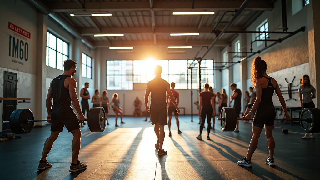 Intérieur de la box CrossFit Gerland avec des athlètes en entraînement dans un espace moderne et spacieux
