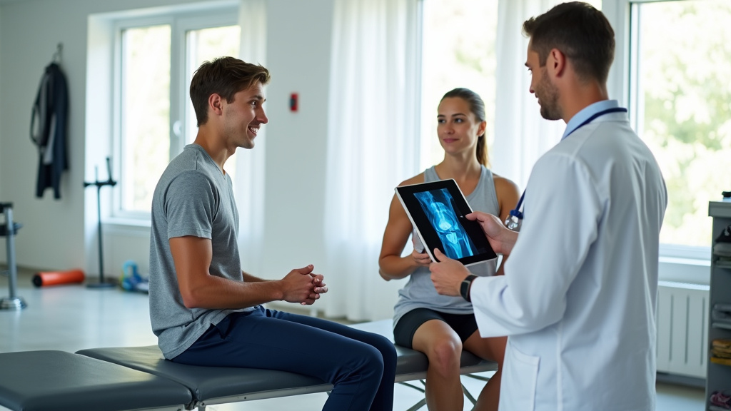 Médecin du sport examinant un patient dans un cabinet médical moderne