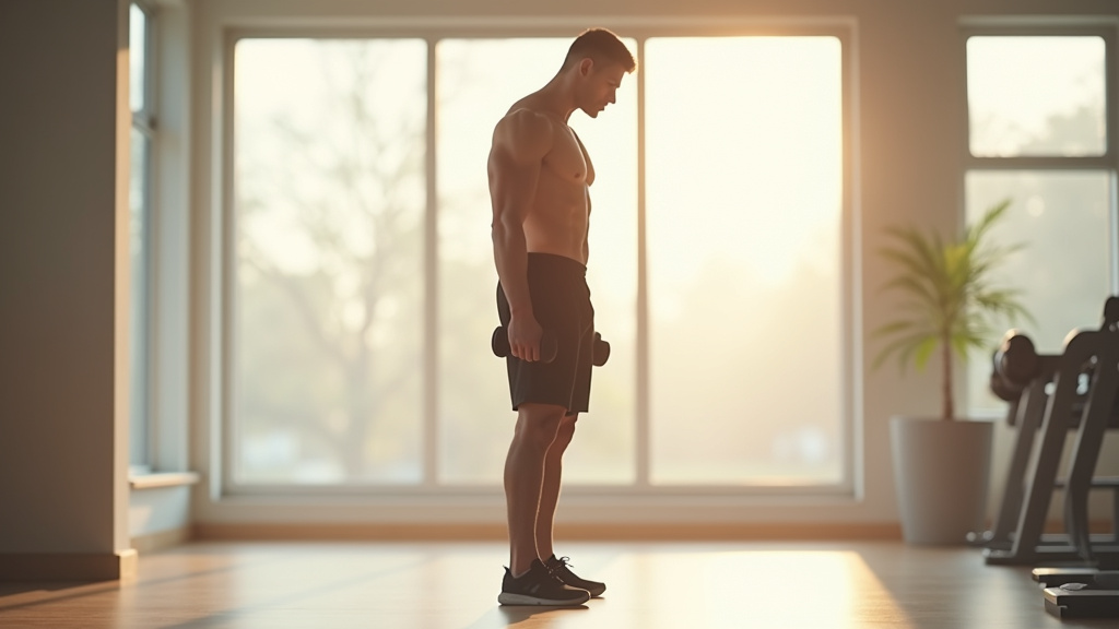 Homme musclé en train de soulever des haltères dans une salle de sport moderne