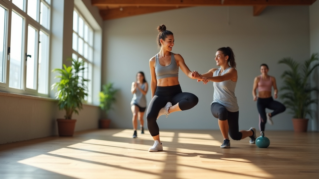 Intérieur moderne d'une salle de sport Unique Fitness avec des équipements de pointe et des personnes s'entraînant