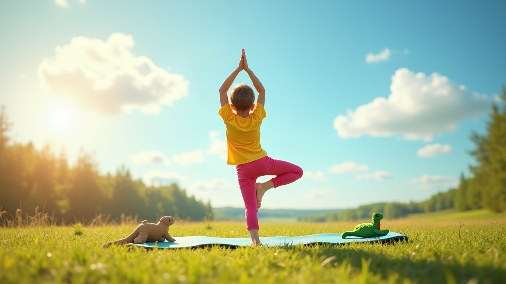 Enfant en posture de yoga papillon dans une chambre enfant lumineuse